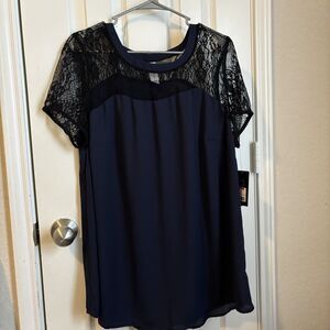 NWT Pure Energy Women's Top Xavier Navy Blue Lace Detail Size 1X